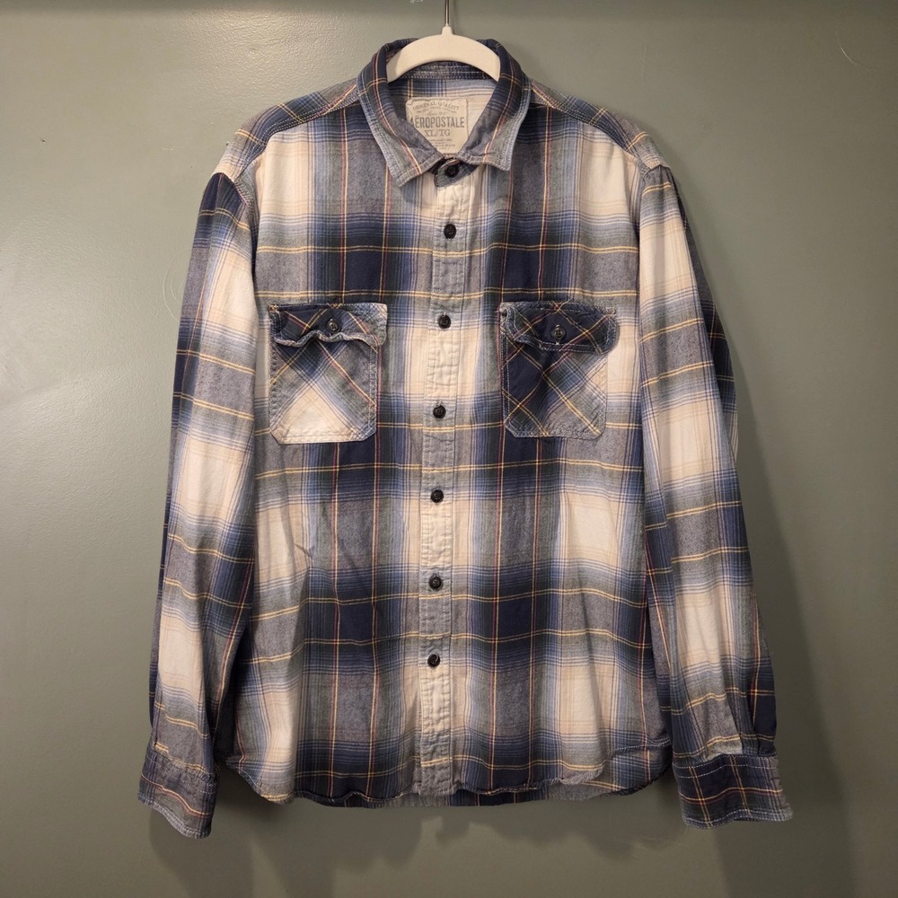 Aeropostale Men's Plaid Long Sleeve Button Up Shirt Size XL Multi 100% Cotton
